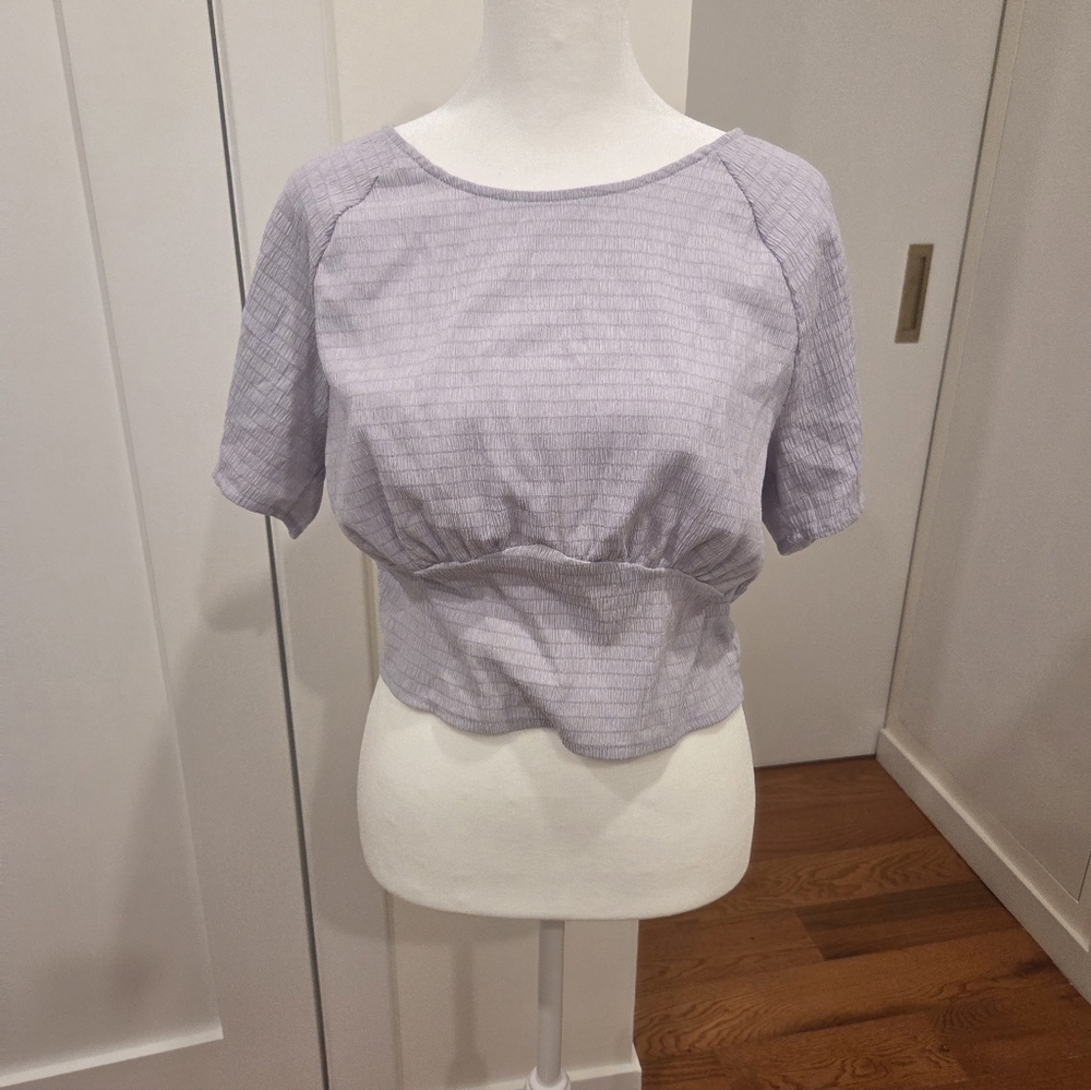 Madewell Classic Lilac Short Sleeve Ruched Waist Crop Top Size Large